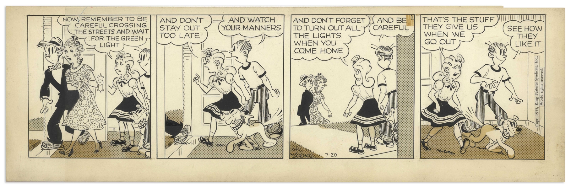 Chic Young Hand-Drawn ''Blondie'' Comic Strip From 1955 Titled ''A Taste of Their Own Medicine''